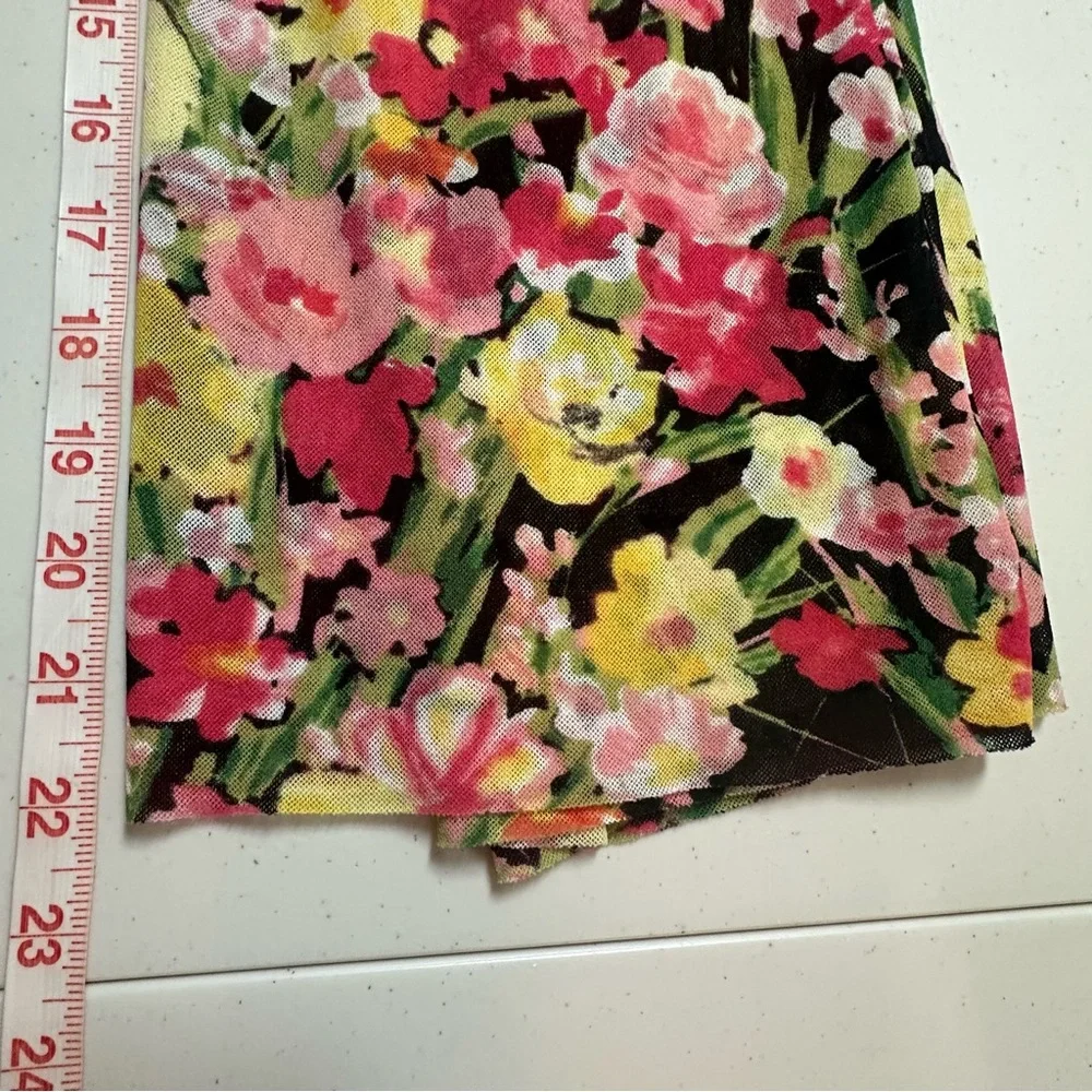 Y2K Floral Babydoll Milkmaid Mesh Top Sz XXS Floral Puff Sleeves Square Neckline
